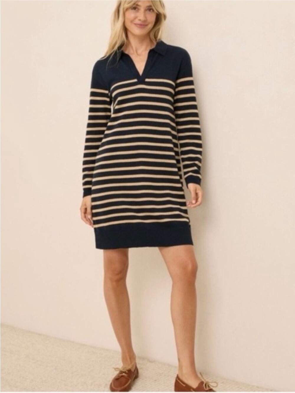 PACT sweater dress gold blue medium